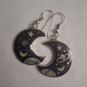Celestial Moon Earrings in Silver and Black